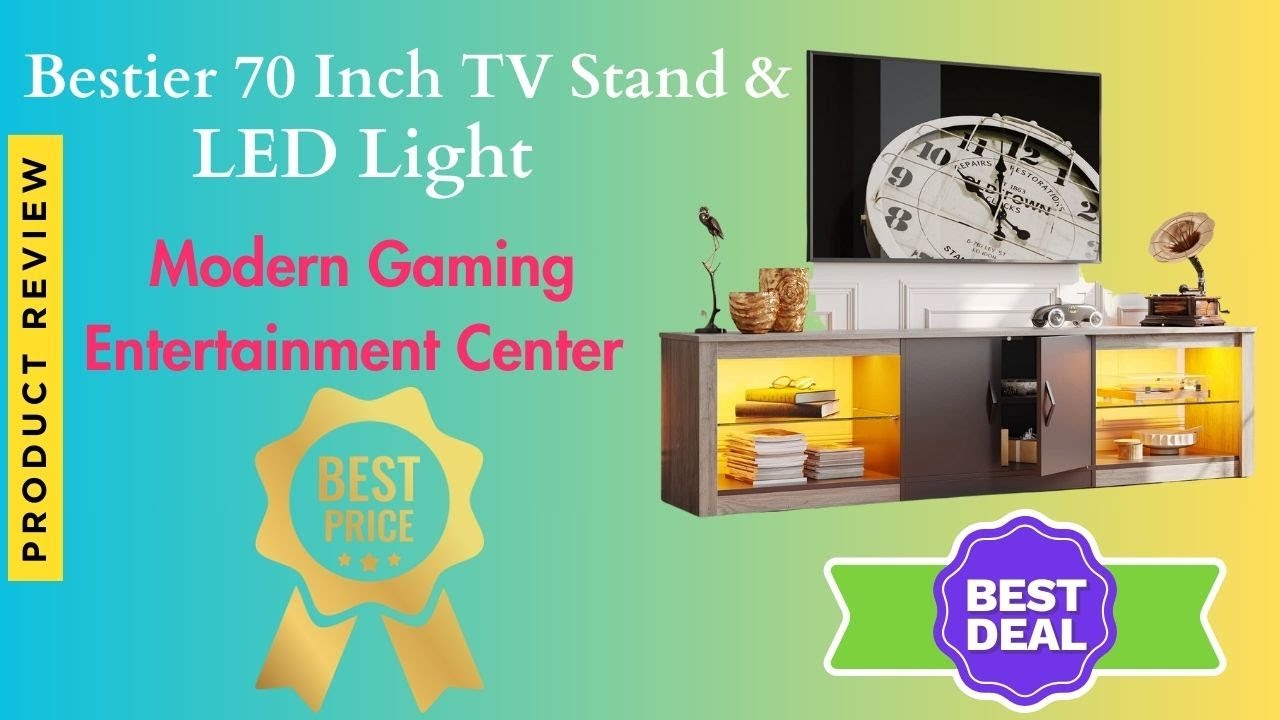 Best Bestier 70 Inch Led TV Stand for 75 Inch TV Large Entertainment Center Gaming for Living Room