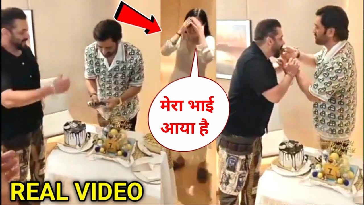Salman Khan Enjoying and Cake Cutting on MS Dhoni 43rd Birthday Celebration with Sakshi