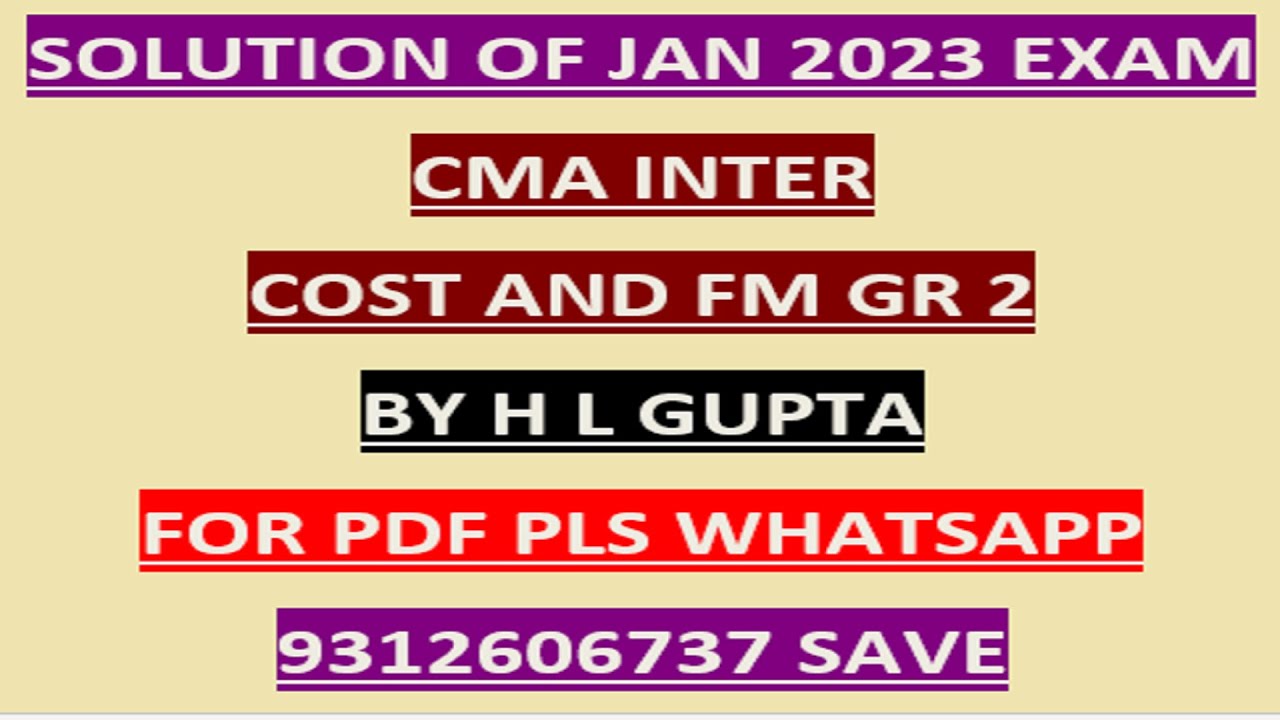 QN 3 CMA INTER PAPER 10 SOLUTION JAN 23 EXAM BY H L GUPTA - YouTube