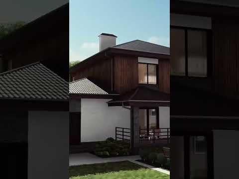 Проект двухэтажного дома с гаражом и террасой 200 кв.м. из газобетона Braun+ #shorts