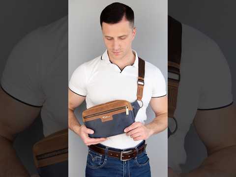Сумка поясная кожаная бананка Tom Stone 1251 BL-R сине-коричневая, видео 1