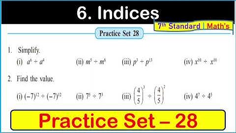 practice set 28 class 7 | chapter 6 Indices maths practice set 28 class 7 | Maharashtra State Board