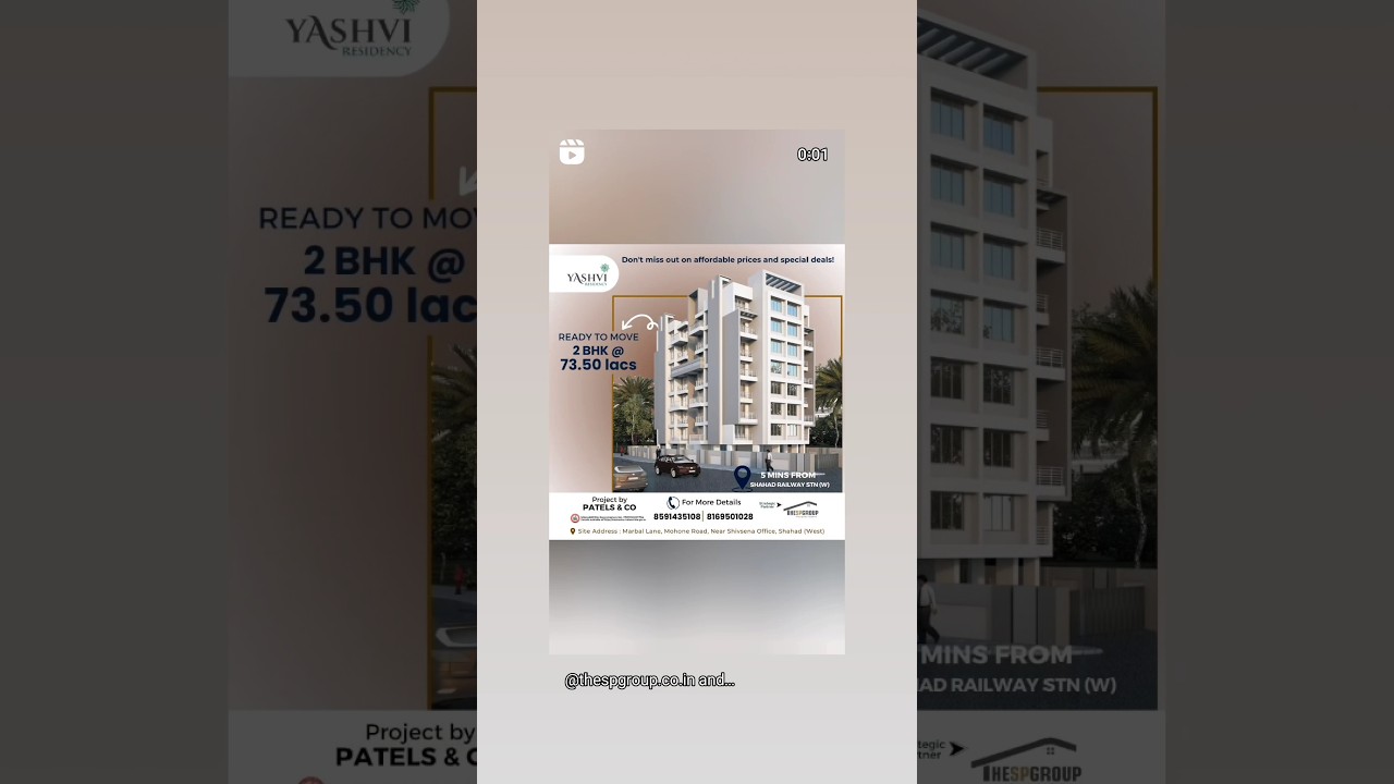 Only 5 mins from Shahad Railway Station.  Call for Details: 8999316760. 