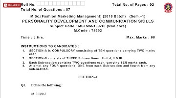 MSC 1ST SEM FMM PERSONALITY DEVELOPMENT AND COMMUNICATION SKILLS NOV 2019 | PTU