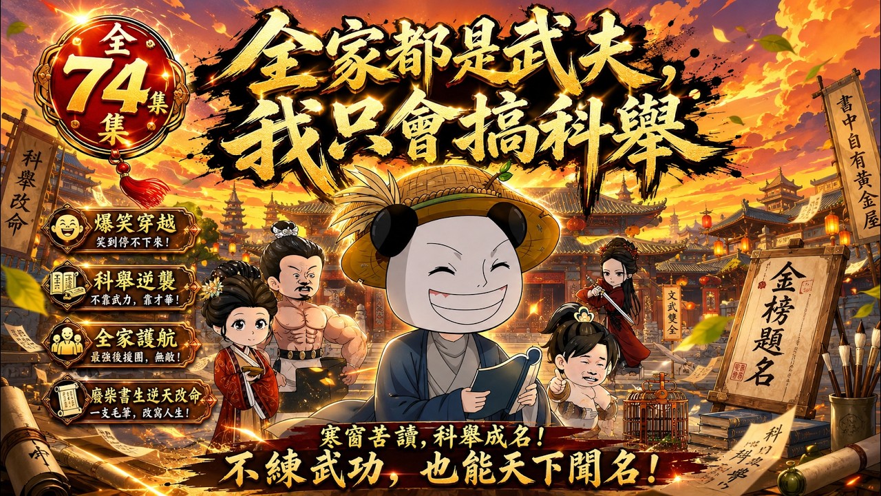 【熊貓頭系列】《全家都是武夫，我只會搞科舉》全74集｜全家掄石鎖，他偏要靠讀書逆襲！一路考到解元🔥 #AI短劇 #古代 #穿越 #科舉 #搞笑 #蝦仁 #武夫世家 #縣試 #解元 #讀書人逆襲 #推薦