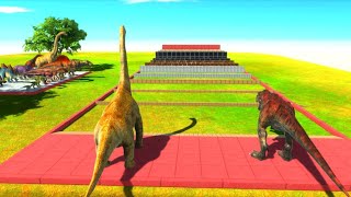 Carnivorous Dinosaur vs Harbivorus Dinosaur Race Through Blocks  animal revolt battle simulator