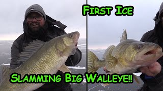 Ice Fishing EARLY Ice for GIANT Walleyes!! (Back to Back!!)
