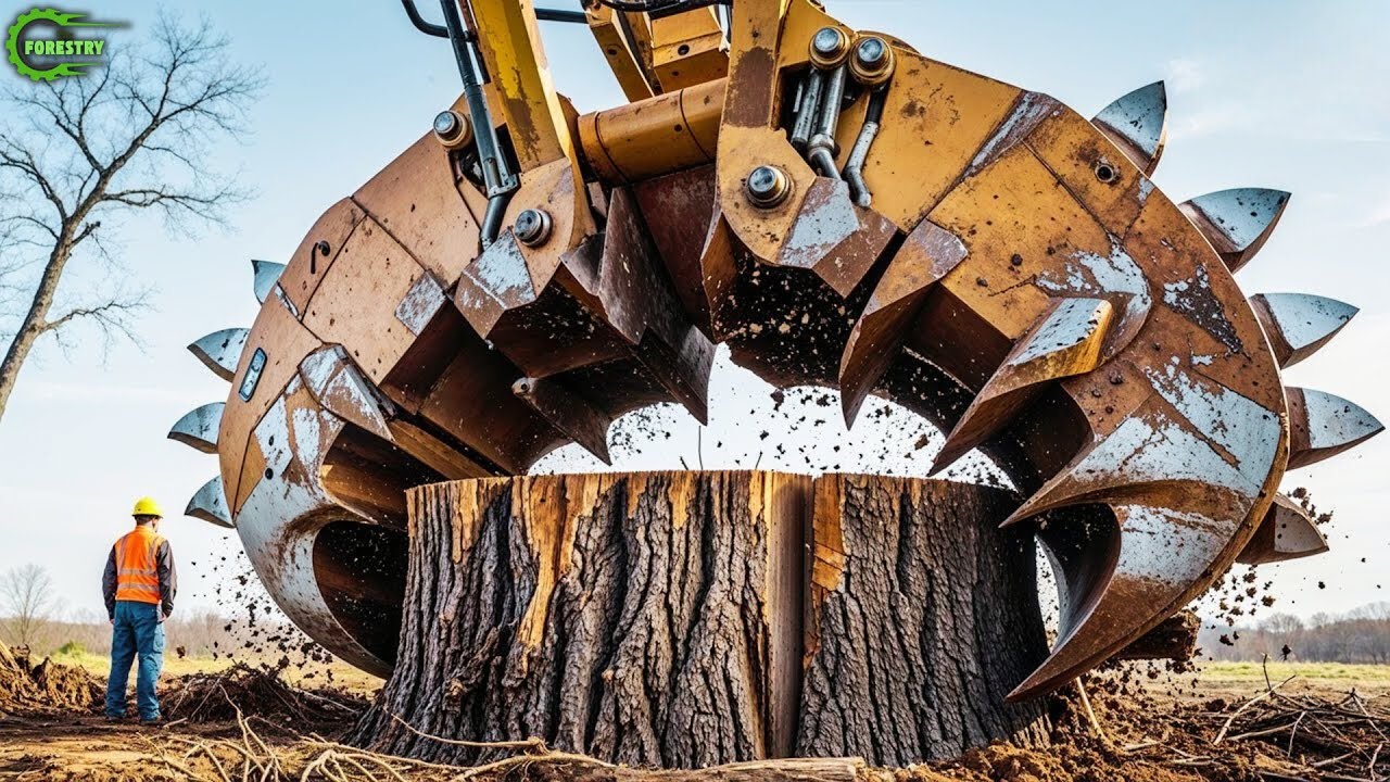 Extreme Dangerous Fastest Big Chainsaw Cutting Tree Machines | Monster Stump Removal Excavator ▶80