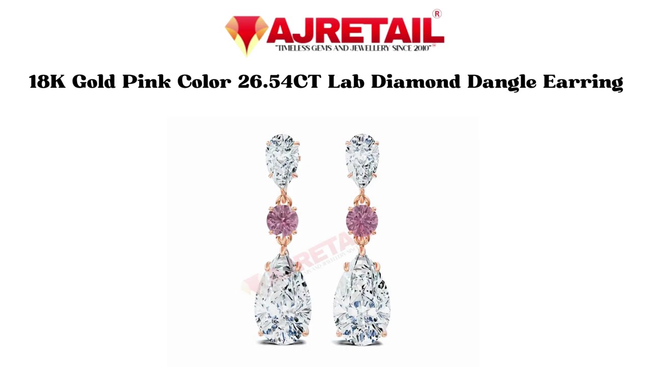 18K Rose  Gold Pink Color 26.54CT Lab Diamond Dangle Earring 