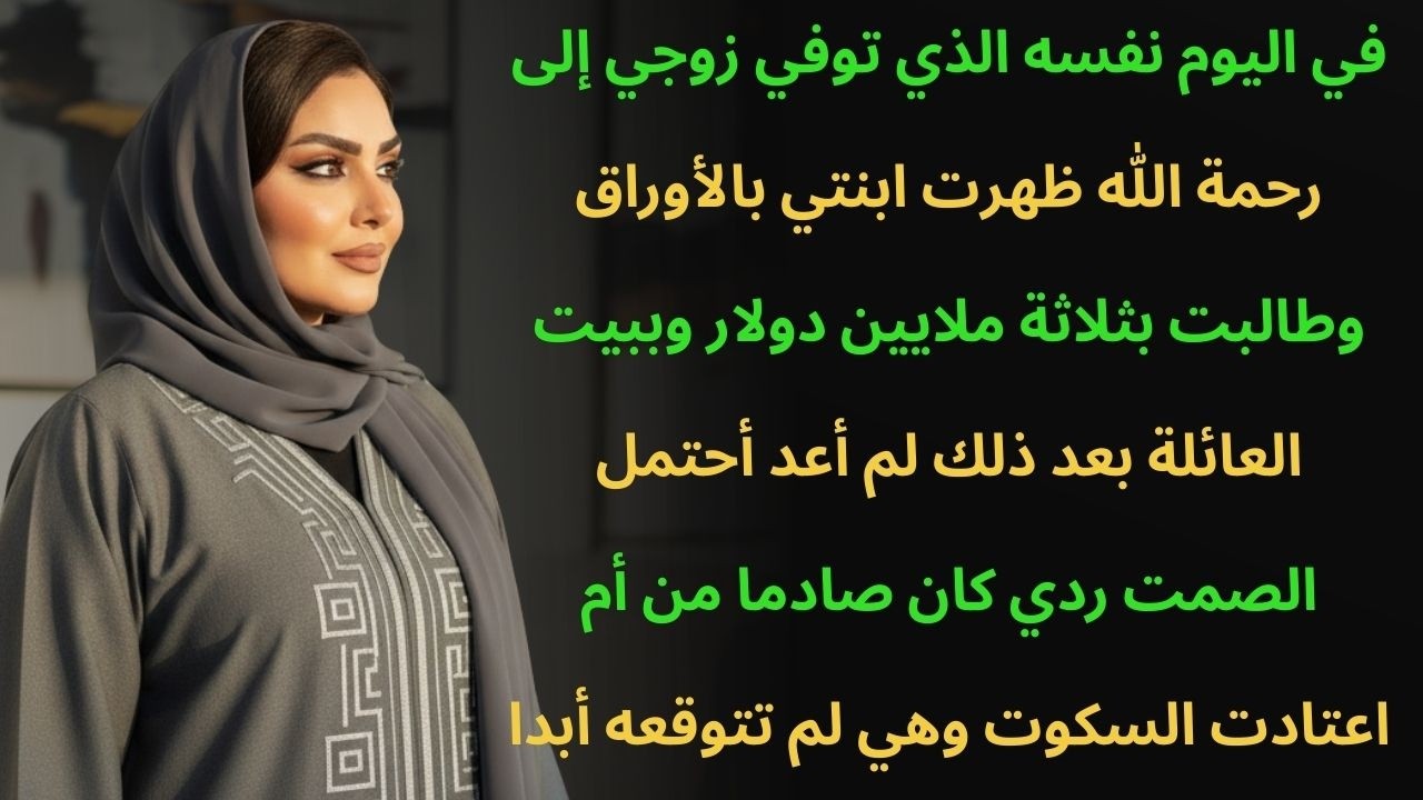 في يوم توفي زوجي إلى رحمة الله ظهرت ابنتي بأوراق تطالب بثلاثة ملايين دولار…