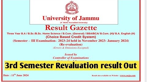 3rd Semester Revaluation result out | jammu university pdf available ||