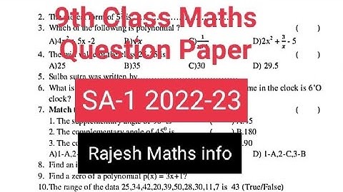 9th Class SA-1 Maths Question Paper 2022-23