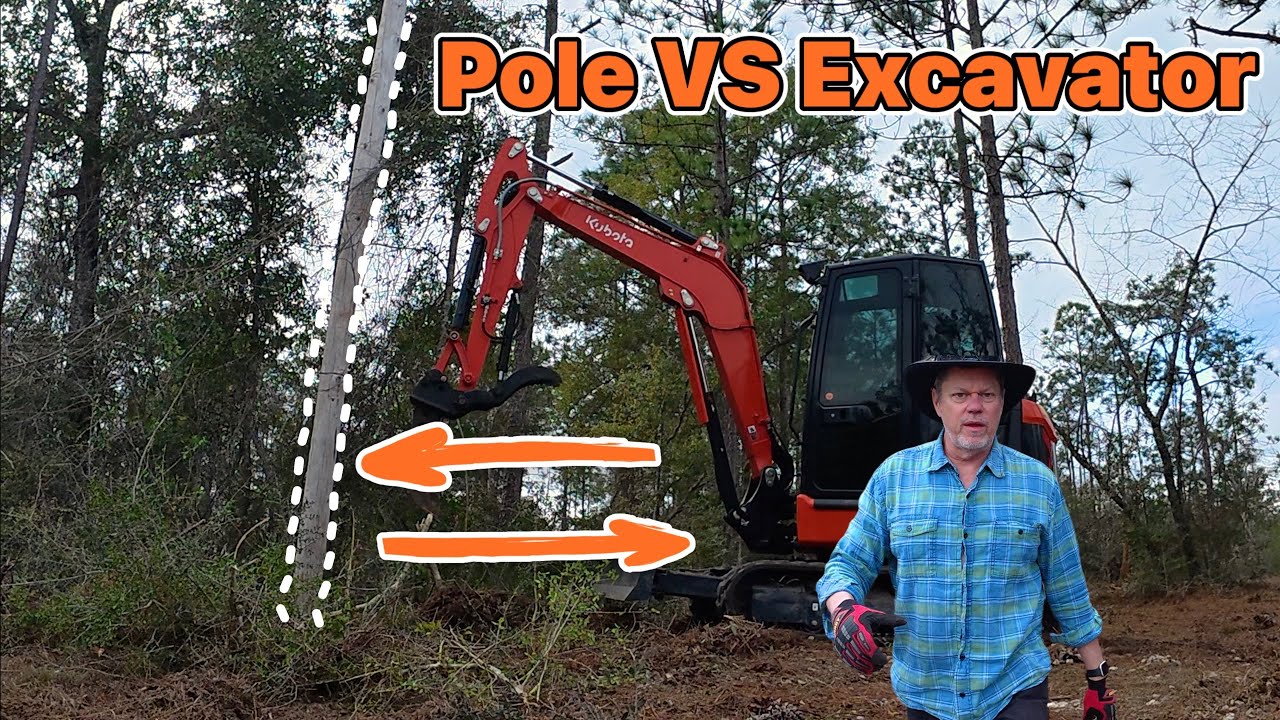 Экскаватор против опоры линии электропередачи?