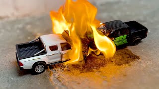 Crash Testing Toyota Hilux VS Dodge Ram Crash Test in Slow Motion