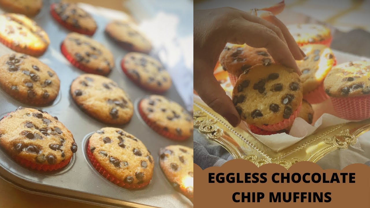 Basic Eggless Chocolate Chip Muffins   The Easiest Eggless Vanilla Chocolate Chip Muffins Recipe