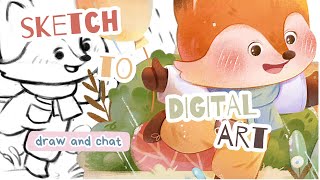Talking While Drawing a Fox in the Rain 🌧️🦊 | Real-Time Digital Illustration Process in Photoshop