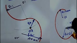 how to draw arc touching to two arcs (Case 2 and Case 3)#automobile #mechanical