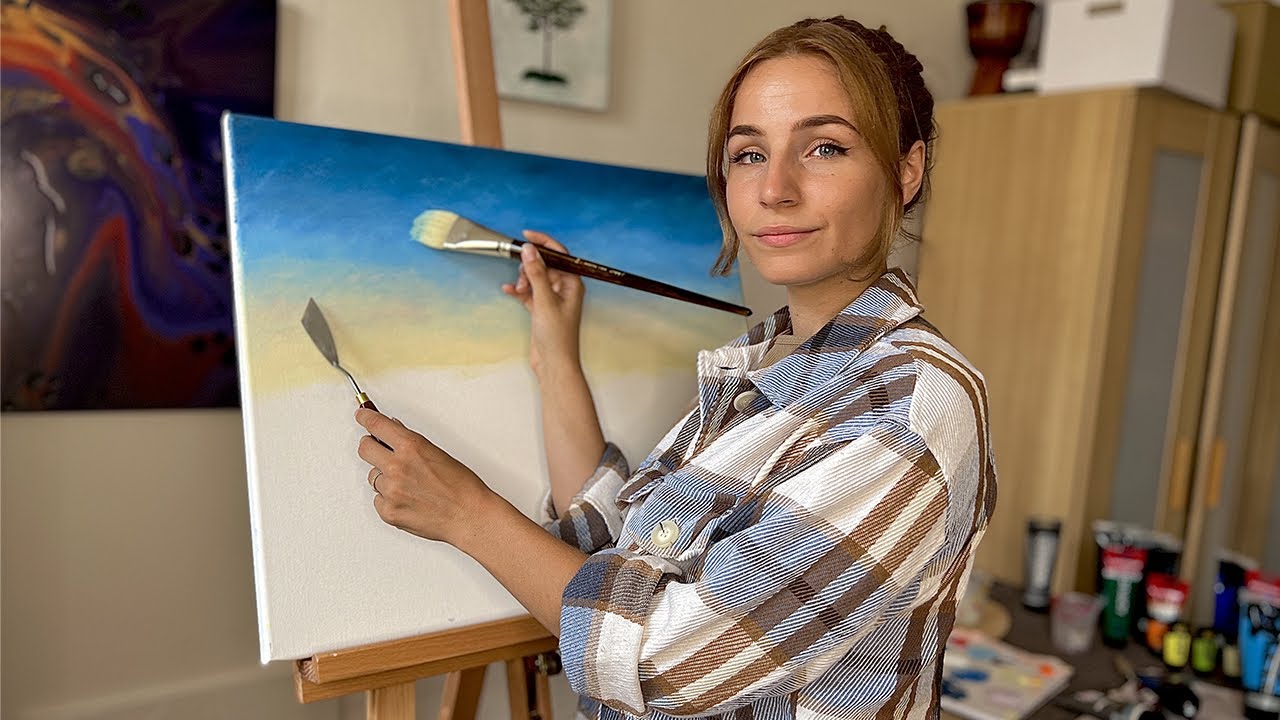 ASMR the GREATEST dedication to recreate Bob Ross video one day | Learning to paint sky