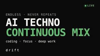 AI Techno for Coding · 1 Hour Continuous Mix (Never Repeats) — Focus & Deep Work