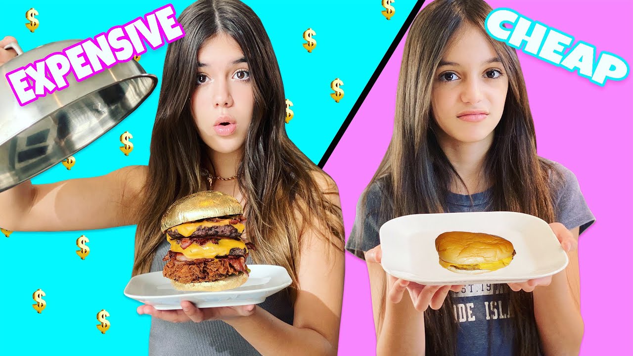 EXPENSIVE VS CHEAP FOOD CHALLENGE! Emily and Evelyn YouTube