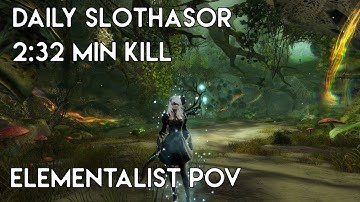 Gw2 [qT] Daily Sloth 2:32 min Kill [4:28 min left] | Elementalist PoV (STAFF)(1st Shroom)