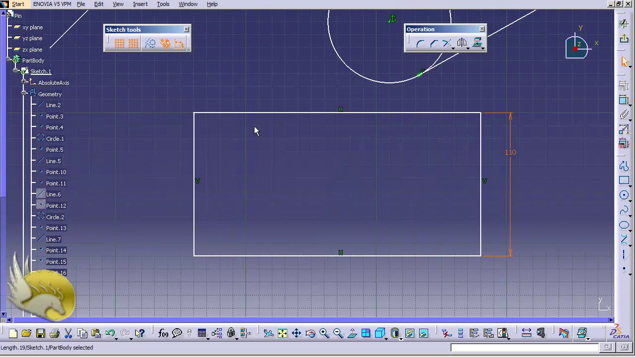 Catia V5 Essentials 03 Sketching 002 Lines and Rectangles YouTube