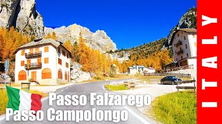 Driving in Italy. Dolomites. Passo Campolongo. Passo Falzarego.