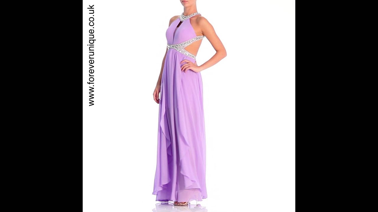 Robe De Soirée Cocktail FOREVER UNIQUE Shayla - Lilas, Maxi, Embellie - Taille UK16 Neuve Avec étiquette