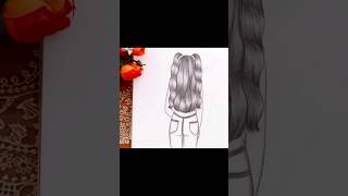 رسم بنات | رسم سهل | تعليم رسم بنت كيوت من الخلف مع شعر طويل |  How to draw a girl