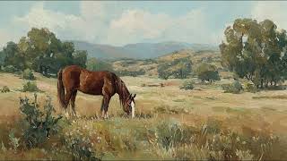 4K Frame TV Art | Horse Grazing Golden Valley Landscape Oil Painting | Relaxing Ambient Screensaver screenshot 3