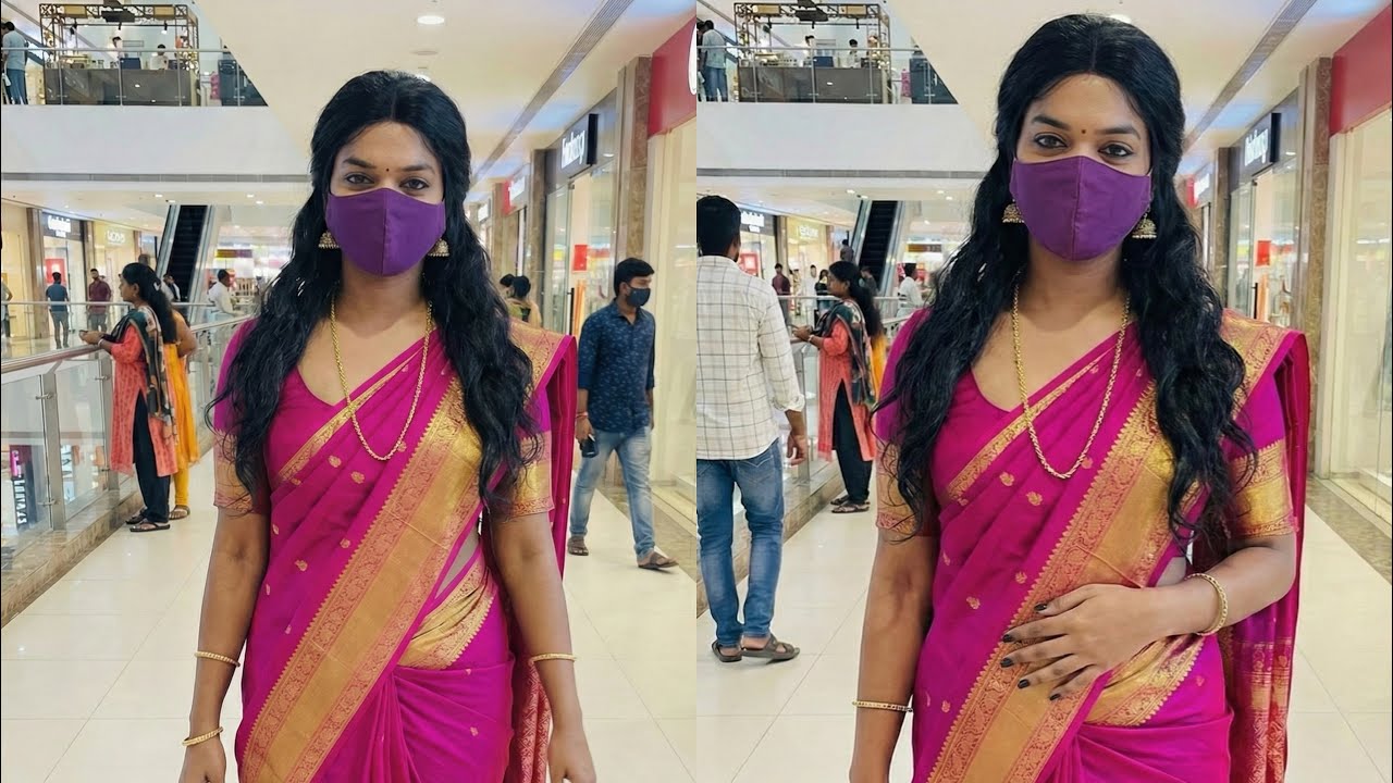 Male to female crossdresser outing in mall in dress shop 
