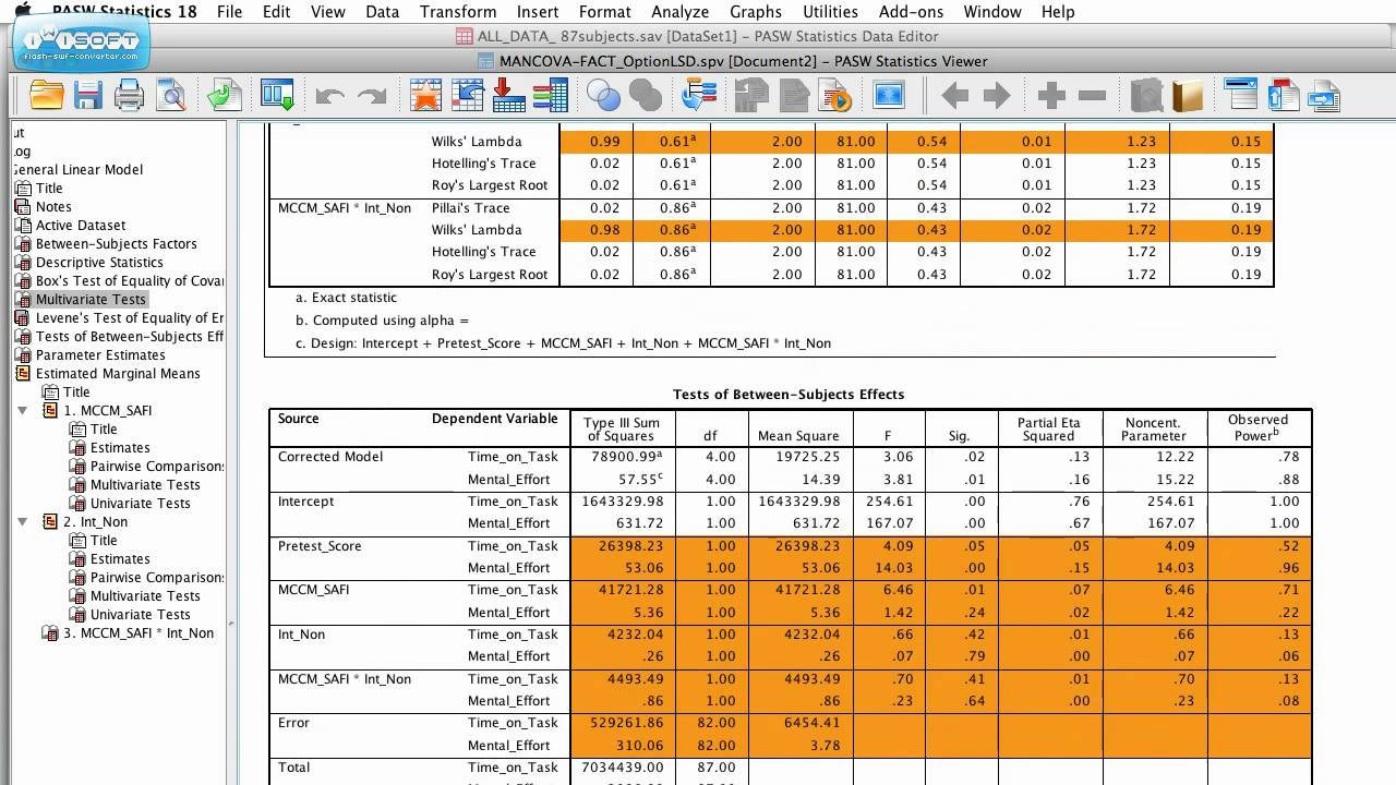 Factorial MANCOVA - Simple Planned Comparison - SPSS - YouTube