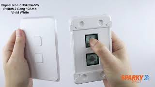 Clipsal Iconic 3042VA-VW | Switch 2 Gang 10Amp | Vivid White