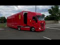 Ferrari f1 trucks arriving to hungaroring in budapest hungary