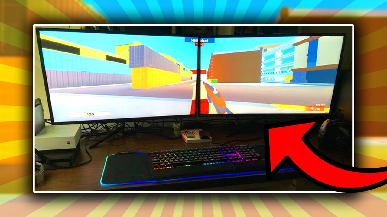 Playing Arsenal On A Huge 64 Inch Monitor Roblox Youtube - roblox specs computer