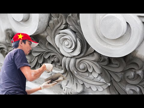 How to sculpture cement flower - Cement reliefs technique