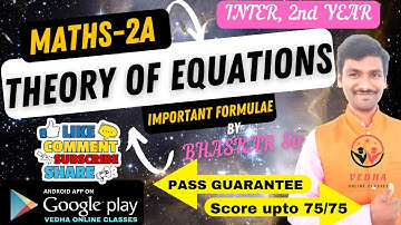 theory of Equations, Concepts & Formulae, Maths 2A, inter, 2nd year, Telangana & Andhra Pradesh.