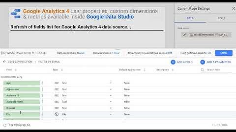 GA4 user properties, custom dimensions & metrics inside Google Data Studio : Fields refresh