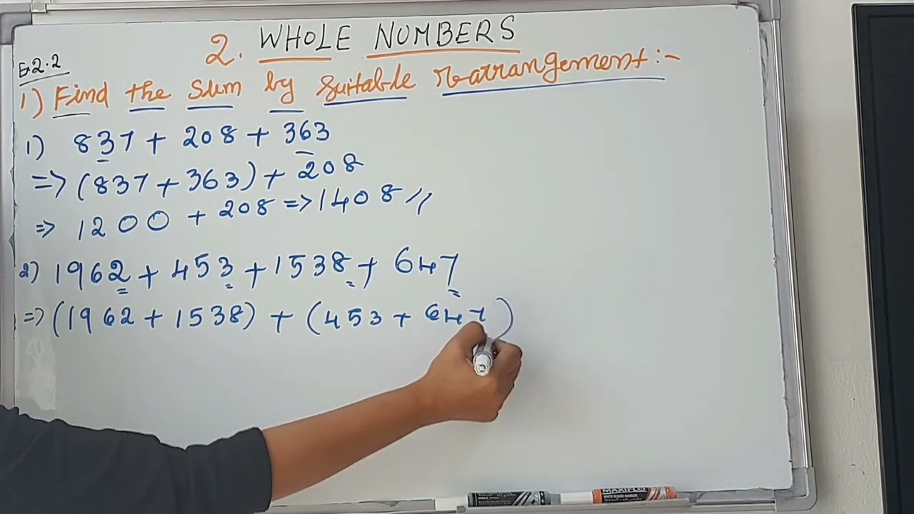 CLASS 6 MATHS WHOLE NUMBERS EX 2 2 Find The Sum By Suitable Rearrangement YouTube