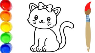 Adorable Cute Cat Drawing 😺 | Easy Cat Drawing & Coloring for Kids | Step by Step