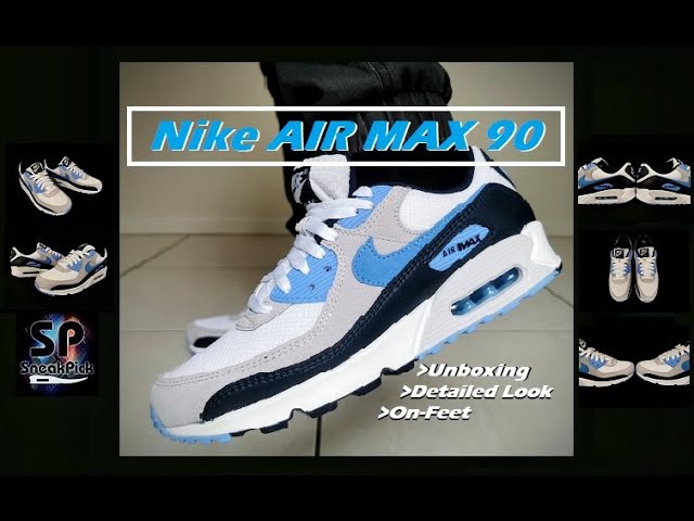 Nike Men's Air Max 90 Shoes, Size 8, White/University Blue