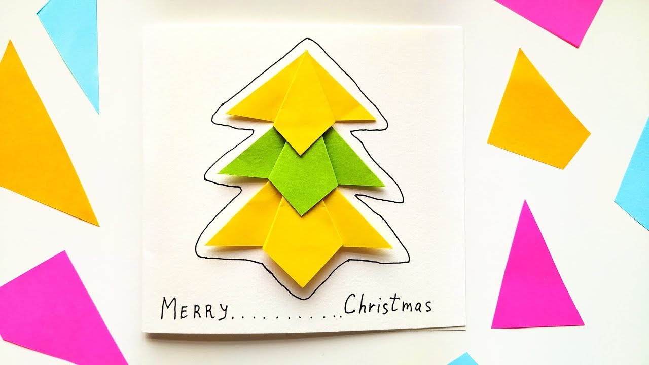 diy origami christmas tree card tutorial easy winter