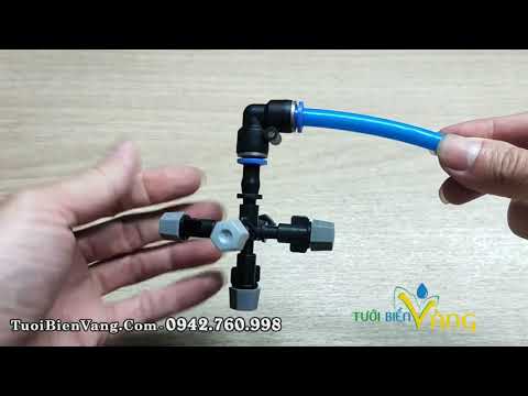 Hướng dẫn lắp đặt béc tưới cây phun sương 5 hướng màu xám chân góc nối nhanh ống PU 8mm