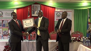 Education CS Hon. Julius Ogamba receives KJSEA 2025 results at Mitihani House in Nairobi, Kenya