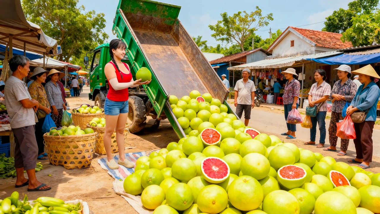 Harvesting 1000+ Grapefruit, Use Truck Transport Many Big Grapefruit Goes To Market Sell