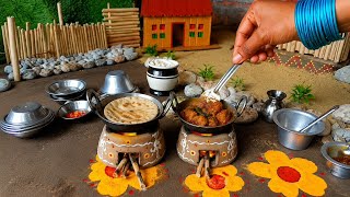 Miniature Chicken curry recipe +Roti🫓🍗 | Miniature Cooking Video 