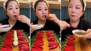 mukbang : Garlic chili eating show - too spicy