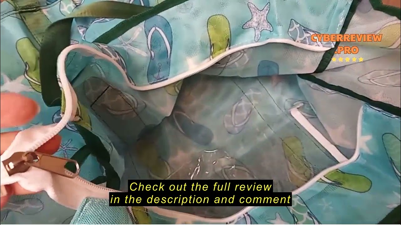 Review KUAK Mesh Beach Bag, Large Lightweight Mesh Tote Bags with Top Zipper, Inner Waterproof Pocke