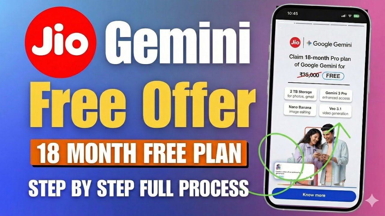 JIO GOOGLE GEMINI PRO PLAN FOR 18 MANTH| GOGGLE GEMINI PRO  FREE PLAN OFFER| MY JIO & GOOGLE GEMINI