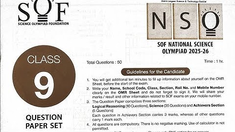 Class 9 NSO Answer key of set A 2025-26 SOF National science olympiads